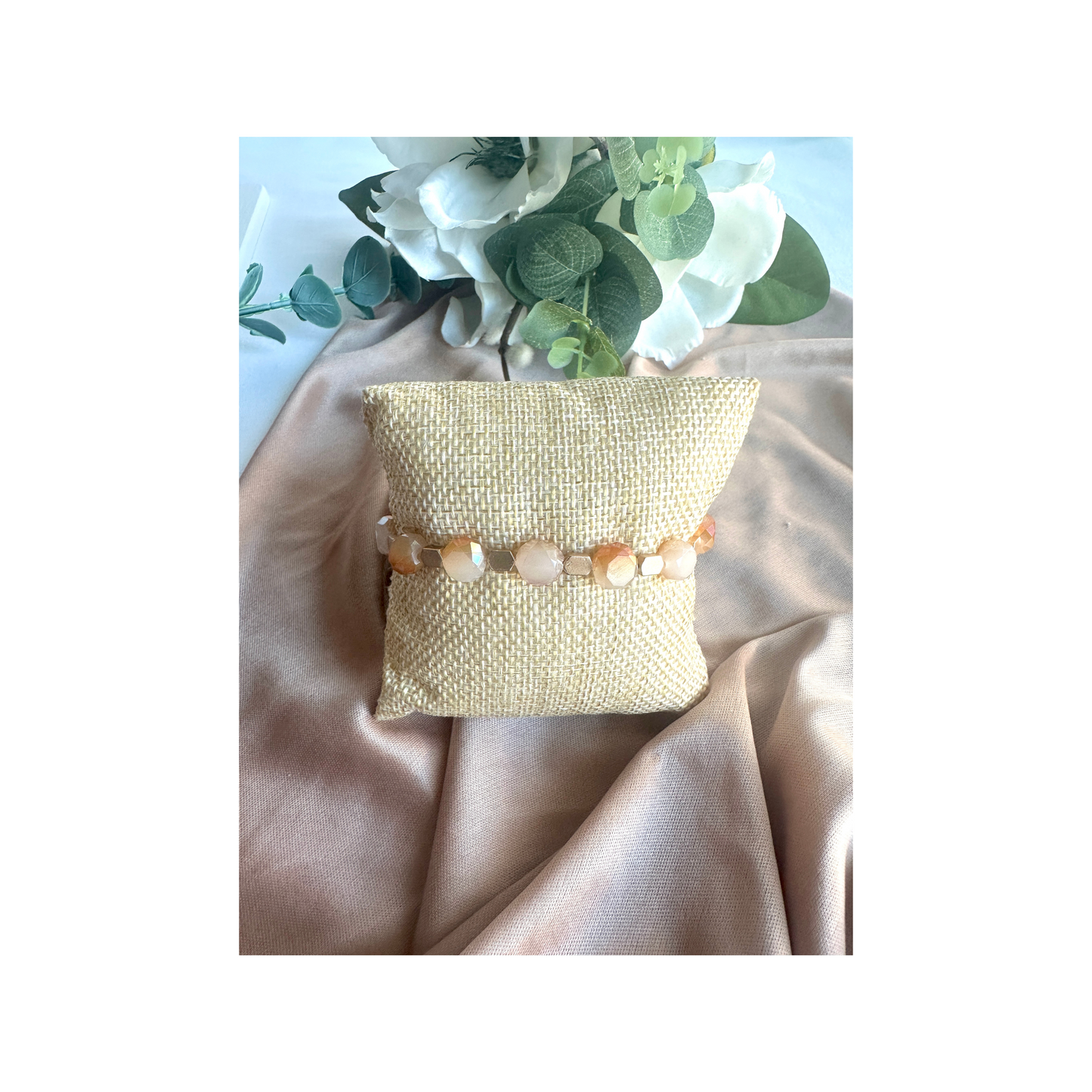 Elegant Alabaster Stretch Bracelet | Faceted Beads Hematite for Balance & Style