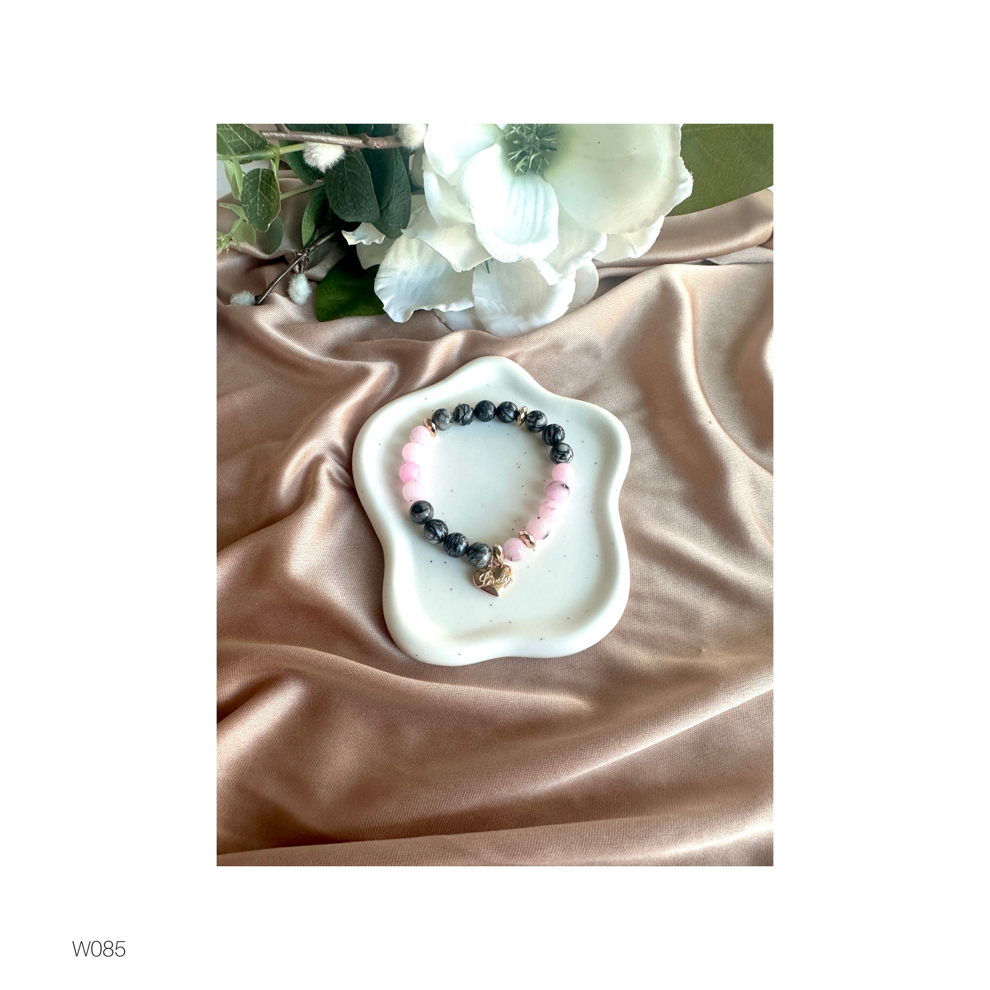 Natural Stone Bracelet with Pink Opal and Zebra Jasper With