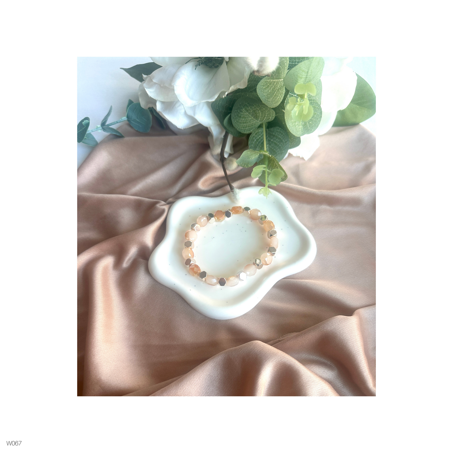 Alabaster Stretch Bracelet | Faceted Beads & Hematite Spacers for Clarity & Grace