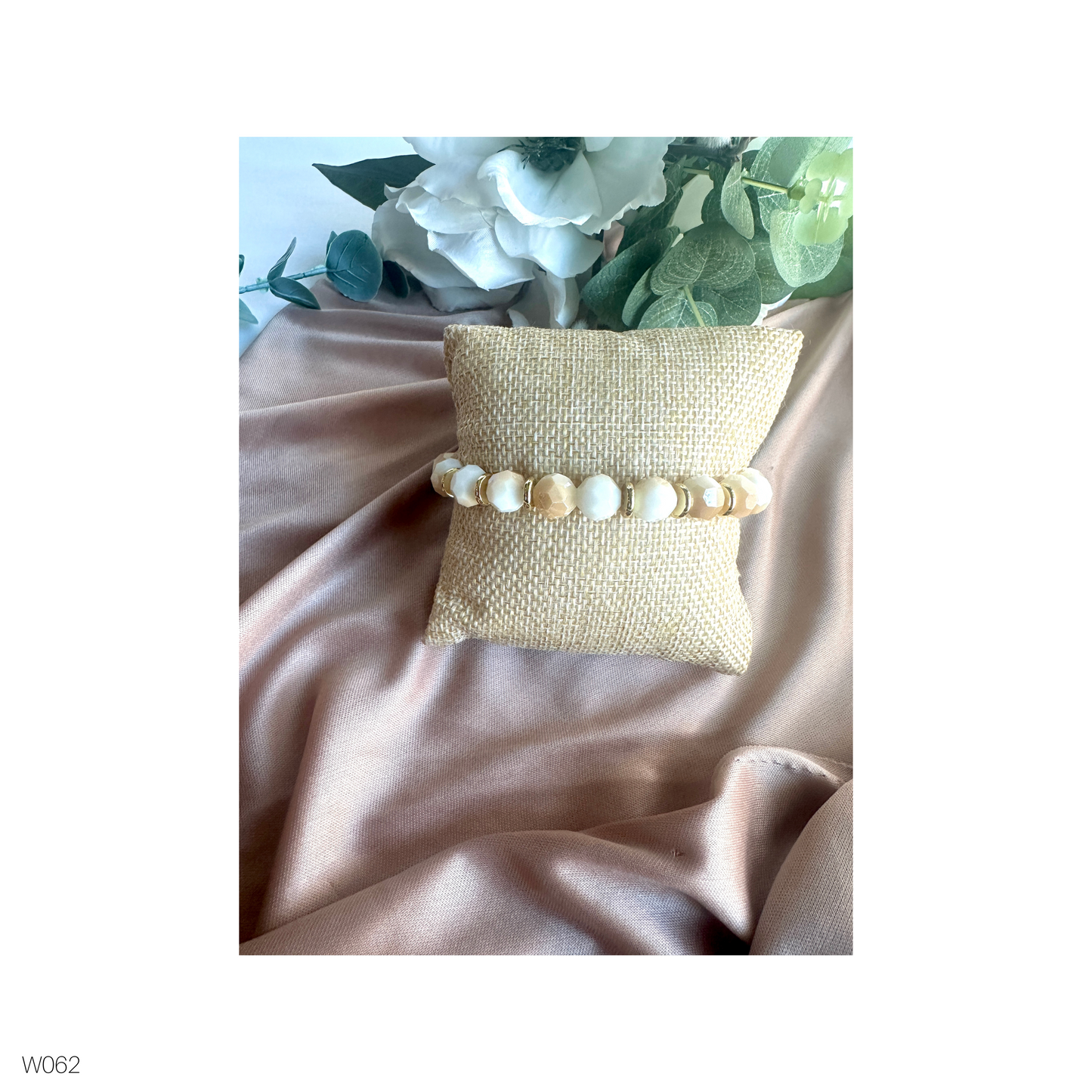 Alabaster & Hematite Stretch Bracelet | Faceted Beads for Calm & Balance