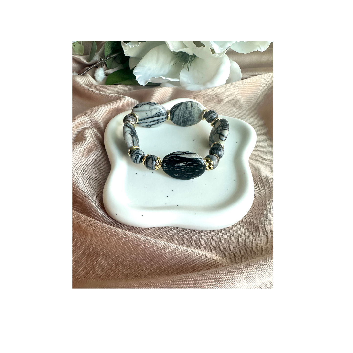 Zebra Jasper Stretch Beaded Bracelet