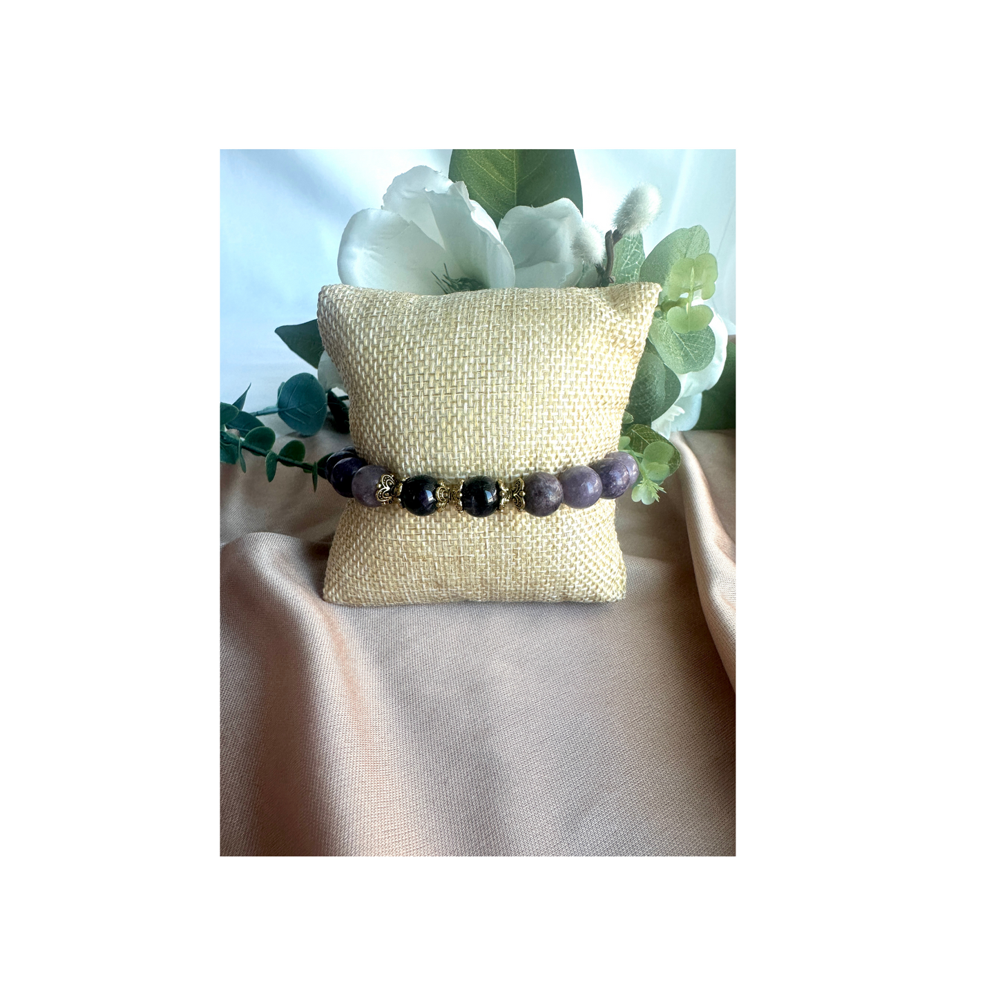 Lepidolite and Amethyst Stretch Beaded Bracelet