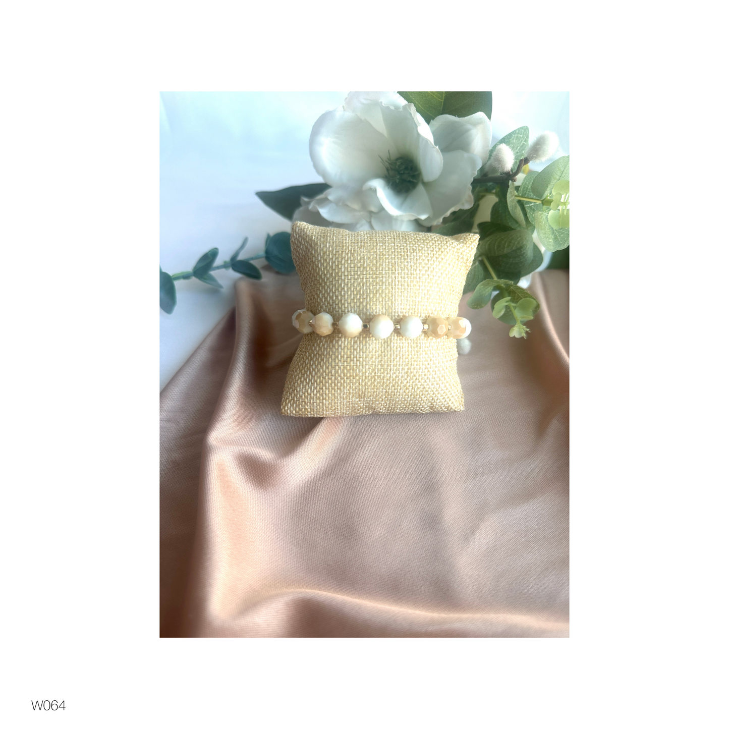 Handmade Alabaster Stretch Beaded Bracelet | Faceted Beads with Hematite Spacer Accents