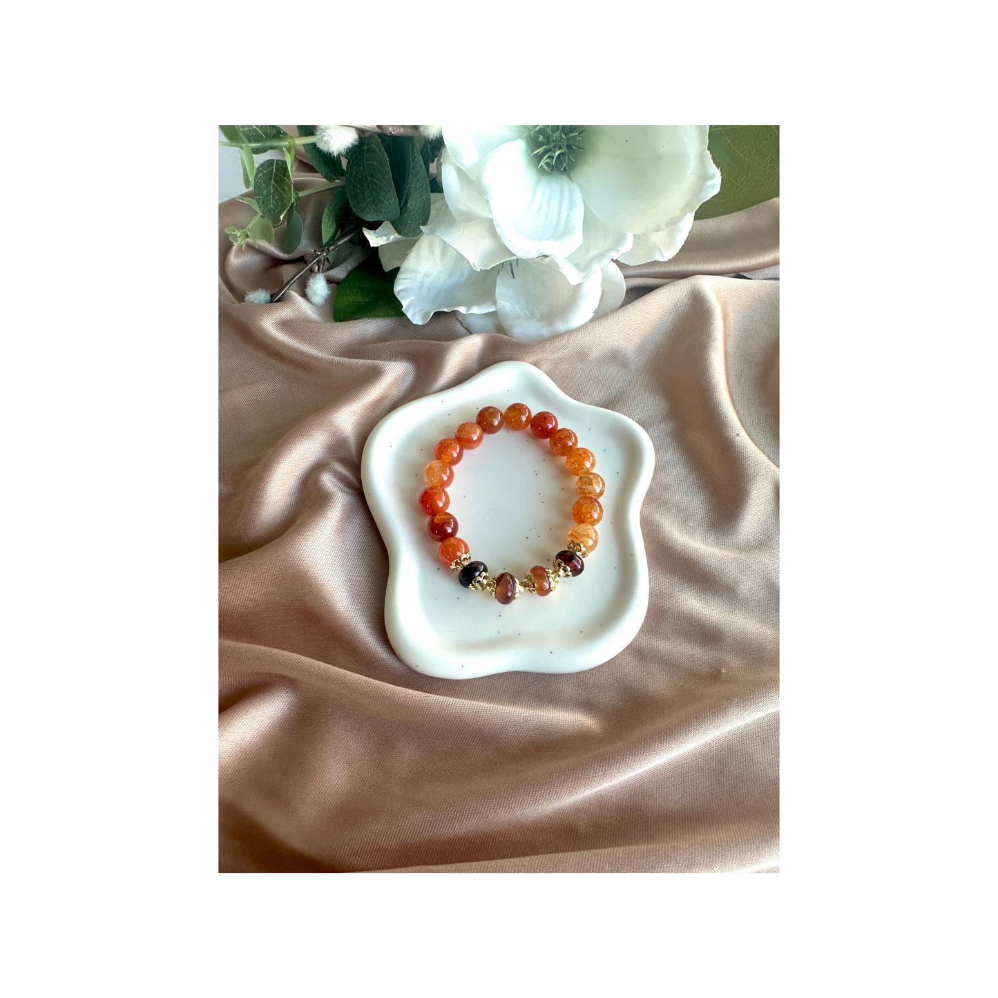 Agate Stretch Bracelet With Gold Finish Accents