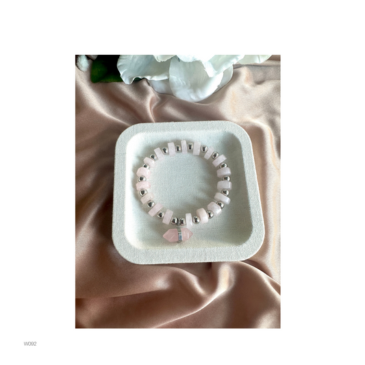 Rose Quartz Beaded Stretch Bracelet With Pendulum Charm