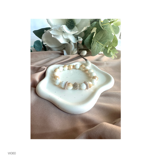 Faceted Alabaster Stretch Bracelet | Rhinestone Focal