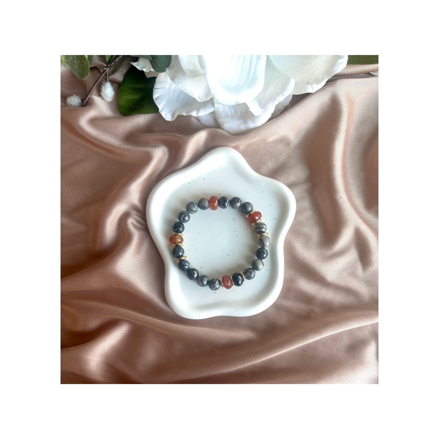 Beaded Stretch Agate and Zebra Jasper Bracelet