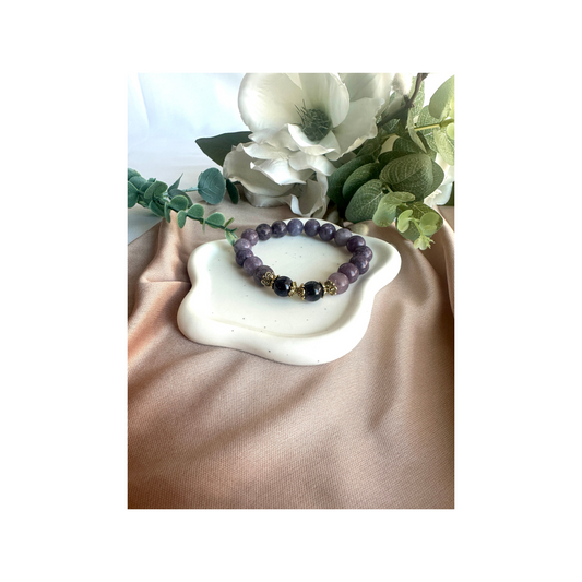 Lepidolite and Amethyst Stretch Beaded Bracelet