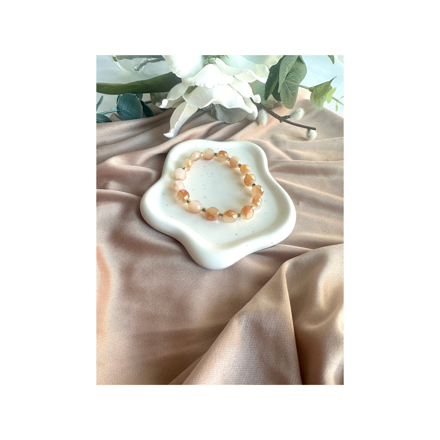 Handmade Alabaster Stretch Bracelet | Faceted Beads & Hematite for Mindful Style