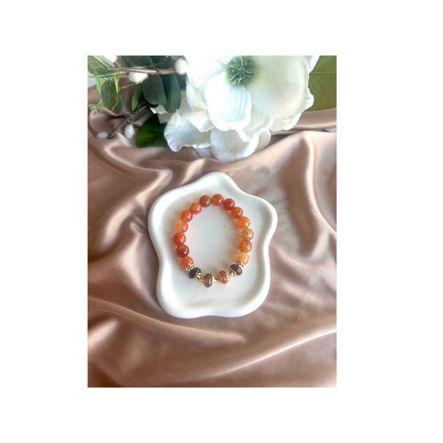 Agate Stretch Bracelet With Gold Finish Accents