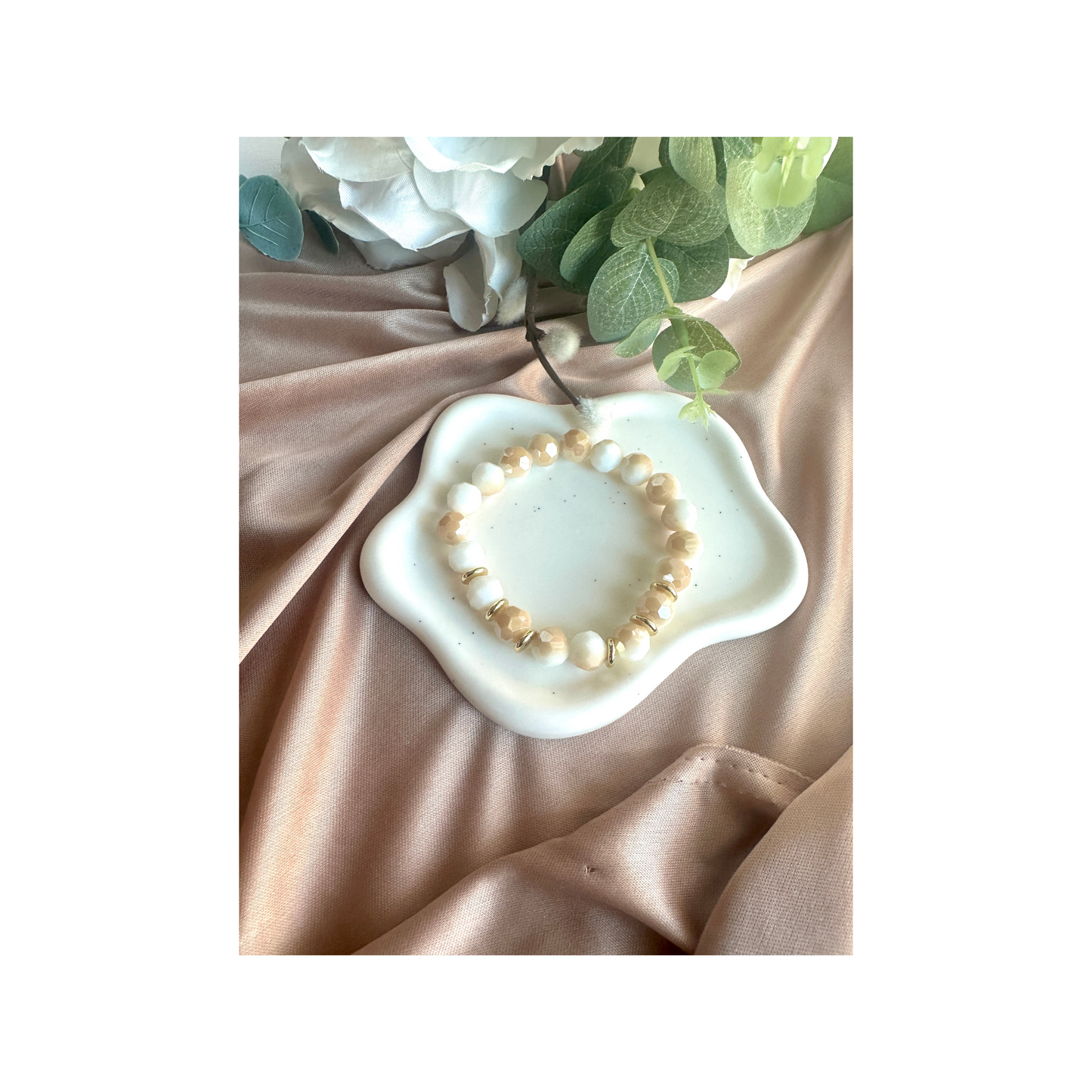 Alabaster & Hematite Stretch Bracelet | Faceted Beads for Calm & Balance