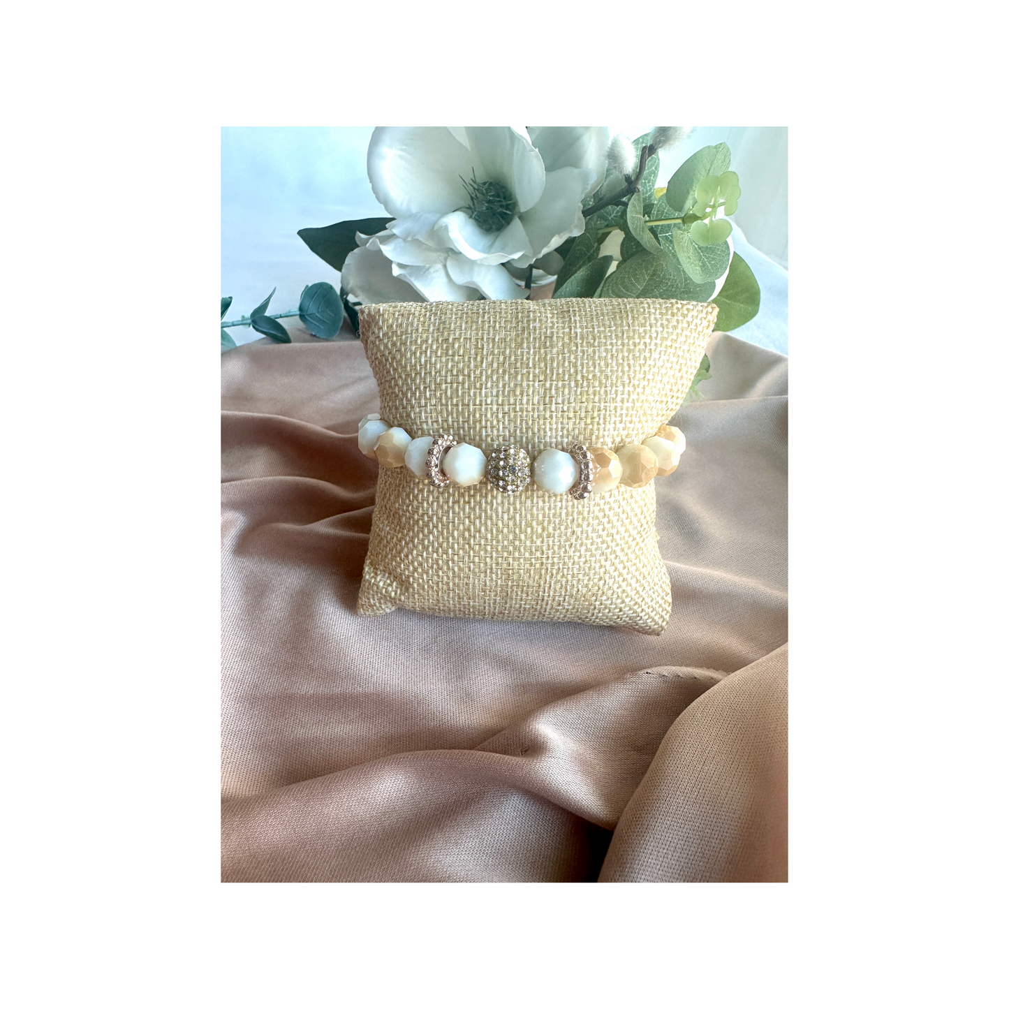 Faceted Alabaster Stretch Bracelet | Rhinestone Focal