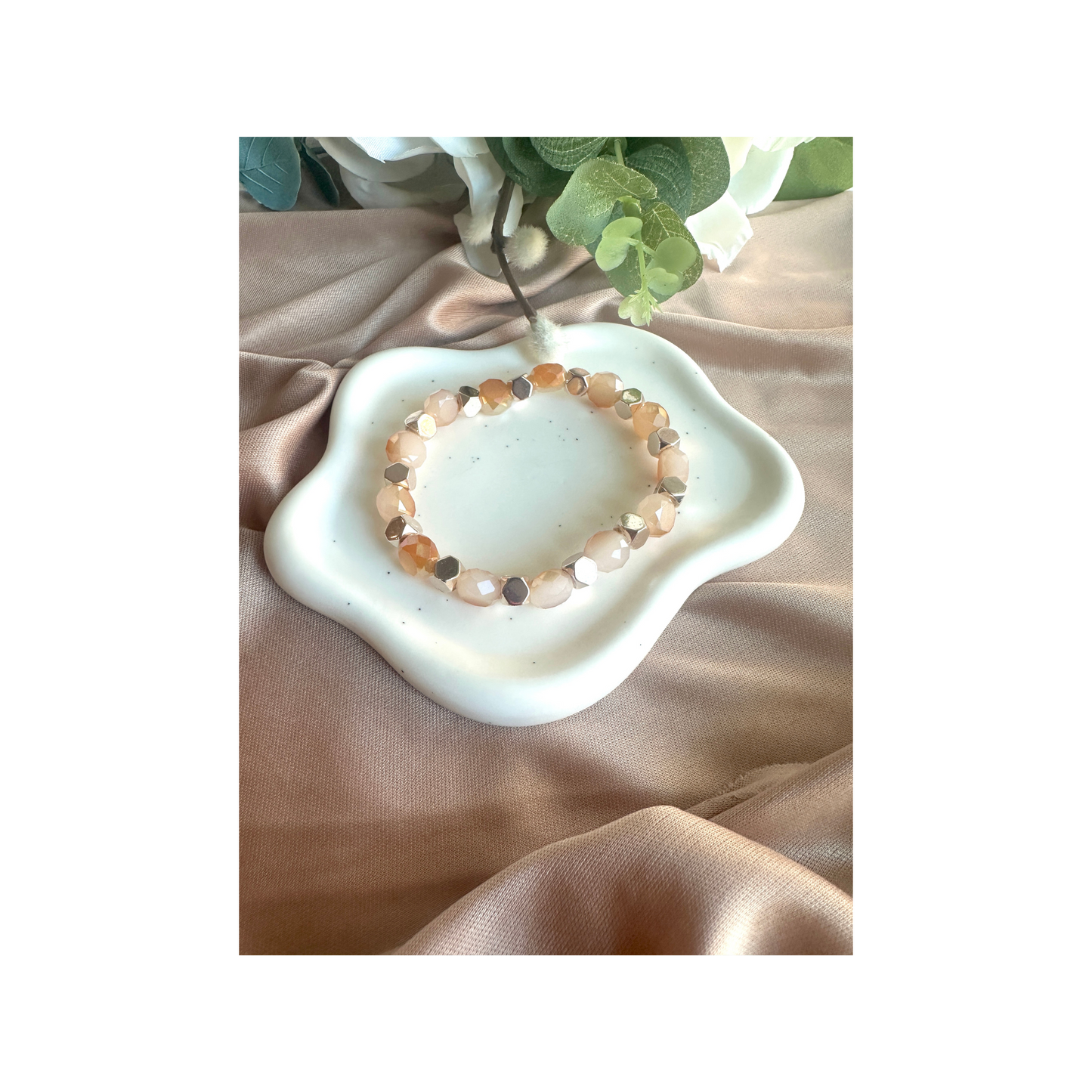 Alabaster Stretch Bracelet | Faceted Beads & Hematite Spacers for Clarity & Grace