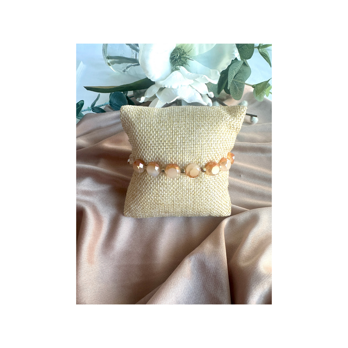 Handmade Alabaster Stretch Bracelet | Faceted Beads & Hematite for Mindful Style