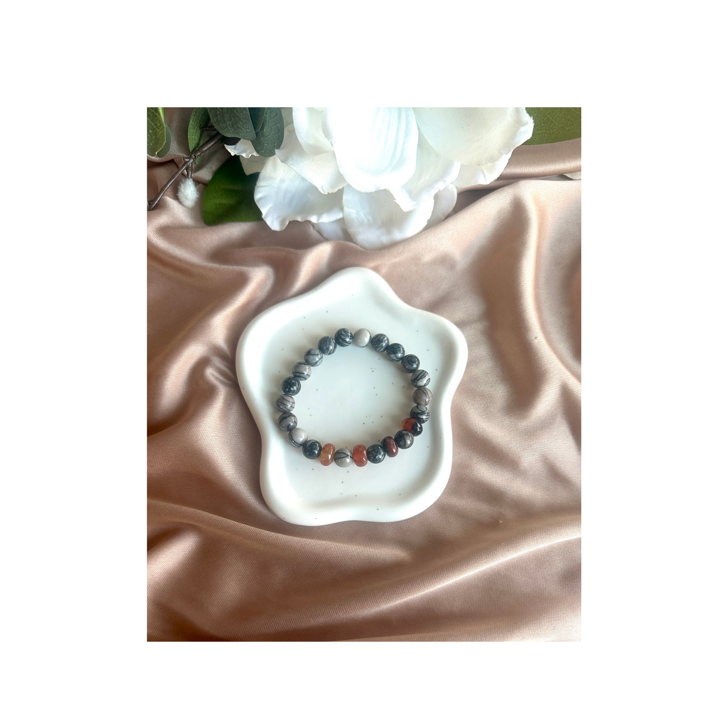 Zebra Jasper and Agate Stretch Beaded Bracelet